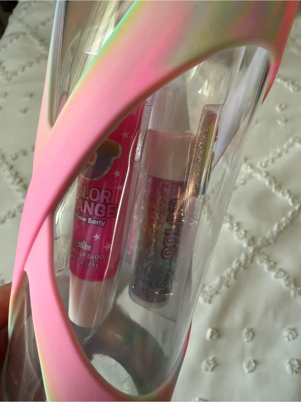 Justice Pink Lid Iridescent Sleeve Water Bottle with G Detail